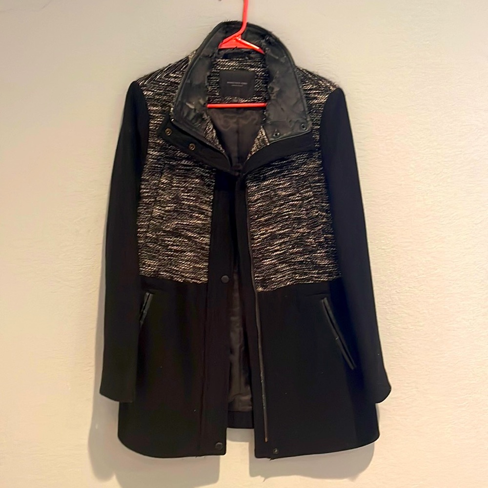 Marc New York Andrew Marc Black/ grey tweed mixed media coat